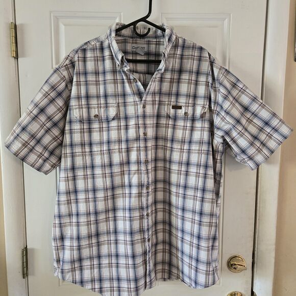 Carhartt 2XLT B164VOL Midweight Plaid Button Shirt Navy Red Tall 28.5x33 Work - Picture 1 of 6